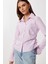 Yan Büzgülü Çizgili Dokuma Gömlek LDZ0053 Pembe Beyaz 2