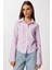 Yan Büzgülü Çizgili Dokuma Gömlek LDZ0053 Pembe Beyaz 3