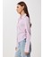 Yan Büzgülü Çizgili Dokuma Gömlek LDZ0053 Pembe Beyaz 4