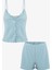 Kadın Ince Askılı Dantelli Fiyonklu Pamuklu Şortlu Pijama Takımı 6