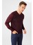 Erkek Önü Çizgili V Yaka Triko Kazak Bordo 6