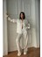 Krem Beyaz Uzun Saten Pijama Takımı 6