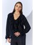 Kadın Siyah TN023 Önü Fırfırlı Kolları Bağlamalı Şifon Buluz 1
