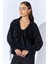 Kadın Siyah TN023 Önü Fırfırlı Kolları Bağlamalı Şifon Buluz 4