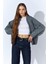 Kadın Antrasit Yakası Dışardan Cepli Fermuarlı Salaş Hırka 2