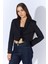 Kadın Siyah 4795 Önü Bağlamalı Crop Blazer Ceket 1