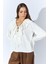 Kadın Ekru TN023 Önü Fırfırlı Kolları Bağlamalı Şifon Buluz 1