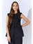 Kadın Siyah 1191 Kaplama Düğmeli Peplum Model Yelek 1