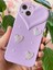 Apple iPhone 13 Kılıf Kalpli Inci Desenli Kalp Kamera Tasarımlı Lila Kamera Korumalı Silikon Kapak 2