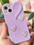 Apple iPhone 13 Kılıf Kalpli Inci Desenli Kalp Kamera Tasarımlı Lila Kamera Korumalı Silikon Kapak 6