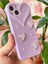 Apple iPhone 13 Kılıf Kalpli Inci Desenli Kalp Kamera Tasarımlı Lila Kamera Korumalı Silikon Kapak 7