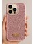 Apple iPhone 16 Pro Kılıf Içi Kadife Elmas Tasarımlı Pembe Taşlı Işıltılı Pırlanta Silikon Kapak 2