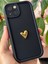 Apple iPhone 13 Kılıf 3D Kalp Tasarımlı Siyah Desenli Yumuşak Kamera Korumalı Silikon Kapak 5