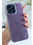 Apple iPhone 11 Pro Max Uyumlu Kılıf Mor Simli Fiyonk Desenli Renkli Parlak Darbe Emici Kapak 1