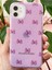 Apple iPhone 11 Uyumlu Kılıf Mor Simli Fiyonk Desenli Renkli Parlak Darbe Emici Kapak 4