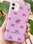 Apple iPhone 11 Uyumlu Kılıf Mor Simli Fiyonk Desenli Renkli Parlak Darbe Emici Kapak 5