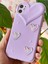 Apple iPhone 11 Kılıf Kalpli Inci Desenli Kalp Kamera Tasarımlı Lila Kamera Korumalı Silikon Kapak 5