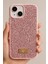 Apple iPhone 13 - 14 - 15 Uyumlu Kılıf Elmas Tasarımlı Pembe Taşlı Işıltılı Pırlanta Silikon Kapak 1