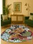 Yeşil Çiçek Desenli Floral Lateks Taban Oval Halı 1