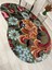 Yeşil Çiçek Desenli Floral Lateks Taban Oval Halı 4