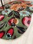 Yeşil Çiçek Desenli Floral Lateks Taban Oval Halı 6