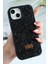 Apple iPhone 13 - 14 - 15 Uyumlu Kılıf Elmas Tasarımlı Siyah Taşlı Işıltılı Pırlanta Silikon Kapak 2