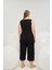 Kadın Büyük Beden Siyah Sıfır Kollu V Yaka Dantel Detaylı Kapri Pijama Takımı C4T7N761 4