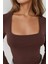 Kadın Slim Fit Kare Yaka Esnek Üst Koyu Mocha Kahve 4