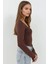 Kadın Slim Fit Kare Yaka Esnek Üst Koyu Mocha Kahve 5