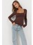 Kadın Slim Fit Kare Yaka Esnek Üst Koyu Mocha Kahve 6