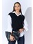Kadın Siyah V Yakalı Basic Süveter 2