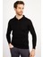 Erkek Basic Polo Yaka Ince Triko Kazak Siyah 1