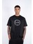 Kısa Kollu Baskılı Kumaş Kombinasyonlu Siyah Pamuklu T-Shirt 2