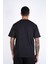 Kısa Kollu Baskılı Kumaş Kombinasyonlu Siyah Pamuklu T-Shirt 5