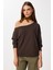 Açık Omuzlu Yumuşak Modal Sweatshirt LUB0252 Kahverengi 2