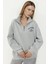 Kadın Baskılı Fermuarlı Yaka Rahat Kesim Sweatshirt Grey 1