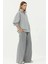 Kadın Baskılı Fermuarlı Yaka Rahat Kesim Sweatshirt Grey 2