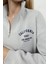Kadın Baskılı Fermuarlı Yaka Rahat Kesim Sweatshirt Grey 3