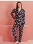 Kadın Süvet Pijama Takımı Uzun Kollu Çiçek Desenli Rahat Ev Giyim 1