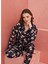 Kadın Süvet Pijama Takımı Uzun Kollu Çiçek Desenli Rahat Ev Giyim 2