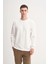 Premium Ince Desenli Jakar Viskon Karışımlı Regular Fit Sweatshirt Ekru 1
