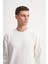 Premium Ince Desenli Jakar Viskon Karışımlı Regular Fit Sweatshirt Ekru 3