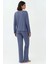Kadın Yüksek Bel Uzun Kollu Pijama Takımı Oxford Mavisi 3