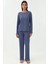 Kadın Yüksek Bel Uzun Kollu Pijama Takımı Oxford Mavisi 7