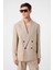 Bej Relax Fit Keten Karışımlı Erkek Blazer Ceket 1