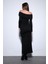 Siyah Drape Detaylı Aksesuarlı Elbise 4