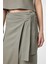 Haki Keten Karışımlı Kuşaklı Kadın Etek 3