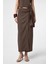 Kahve Keten Karışımlı Kuşaklı Kadın Etek 2