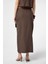 Kahve Keten Karışımlı Kuşaklı Kadın Etek 4