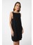 Siyah Keten Karışımlı Kadın Mini Elbise 4